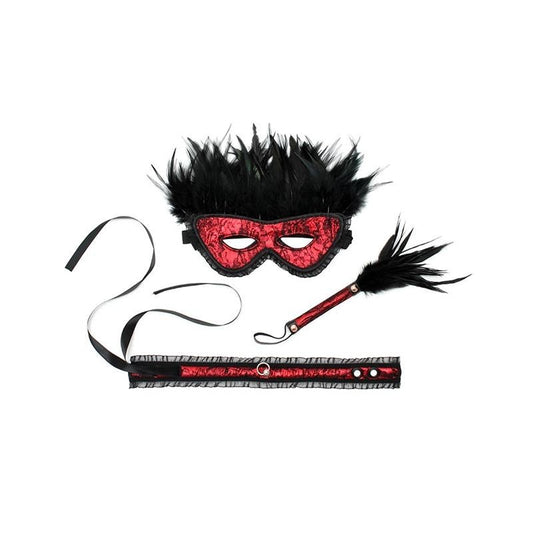 Set 3 Pezzi Maschera Collare Piumino Rosso
