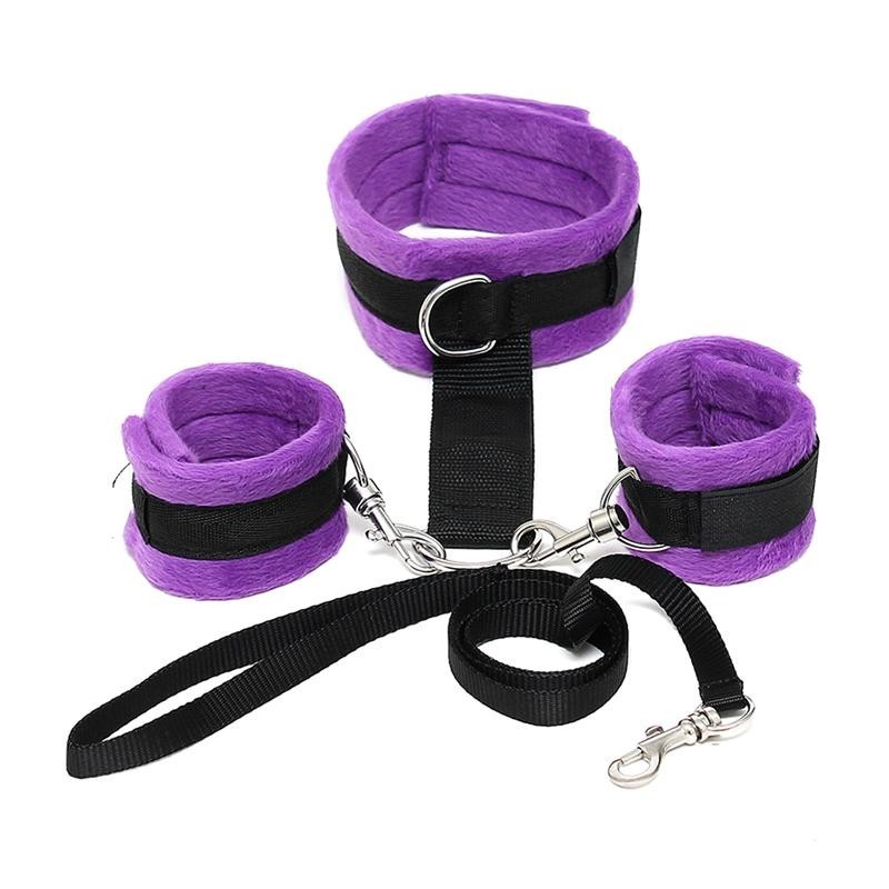 Collare Bdsm con Guinzaglio e Manette Viola