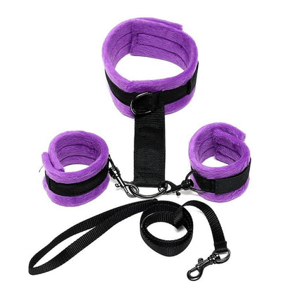 Collare Bdsm con Guinzaglio e Manette Viola