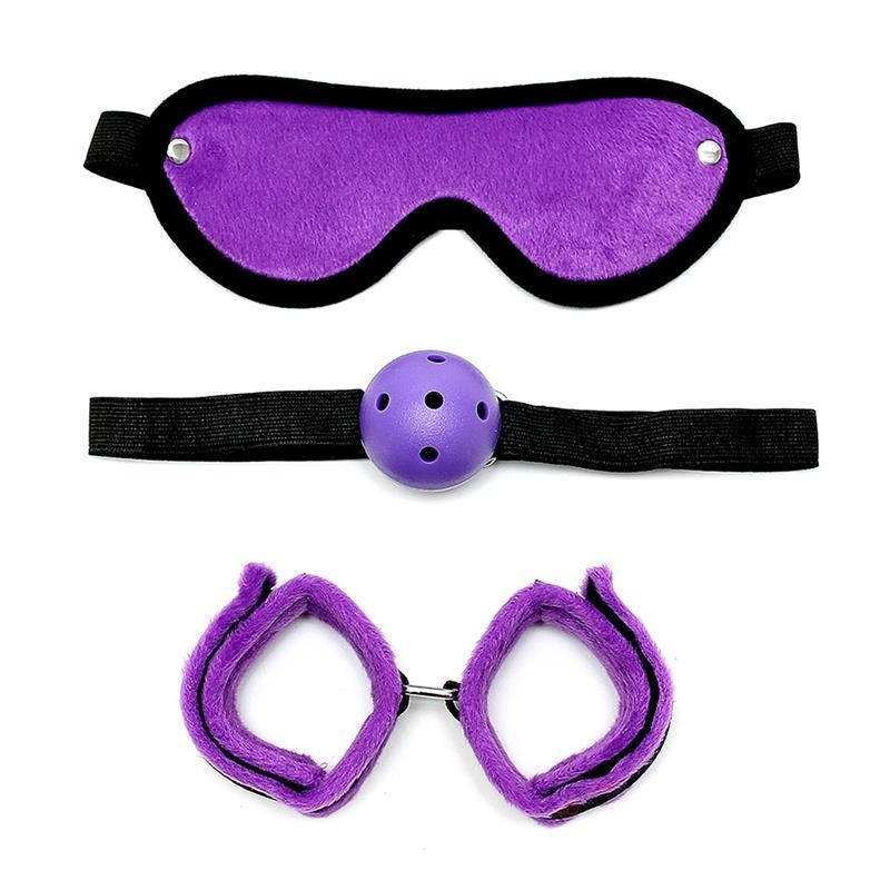 Kit Bondage Manette Ball Gag Mascherina Viola