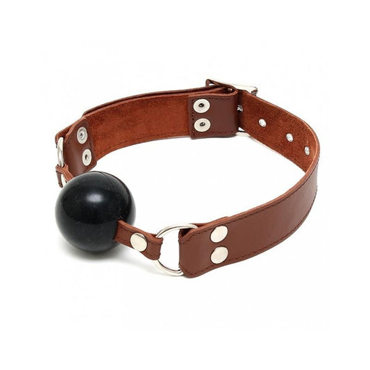 Ball Gag con Cinturino in Pelle Marrone