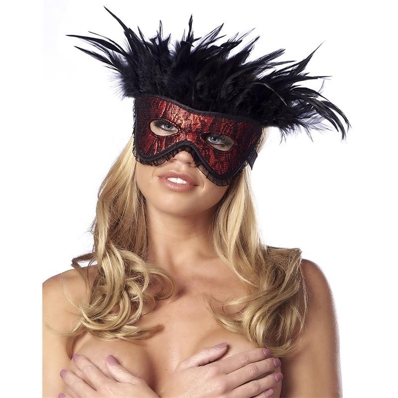 Maschera Venezia con Piume Luxury Rossa