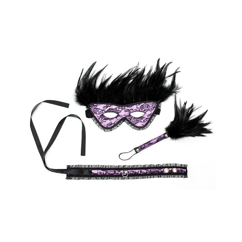 Set 3 Pezzi Maschera Collare Piumino Viola