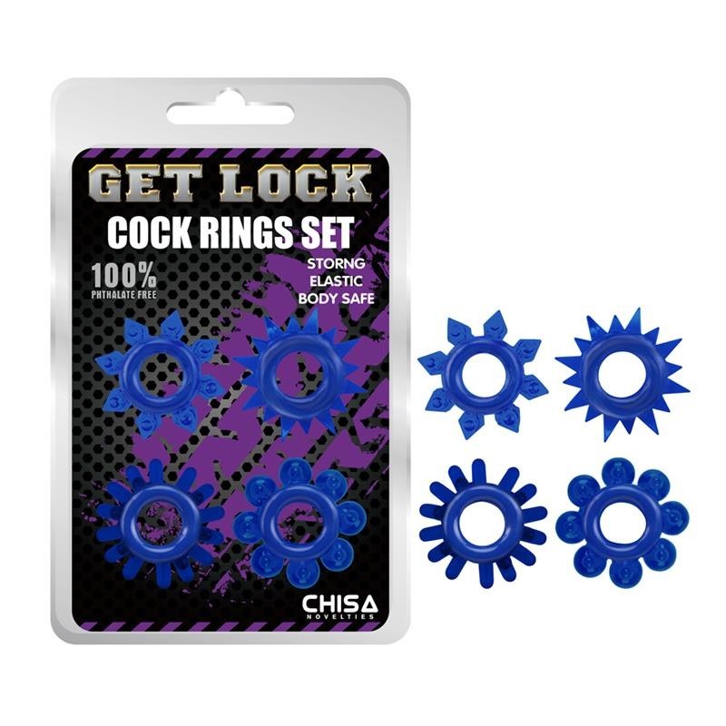 Set 4 Cock Ring Elasticizzati Blu